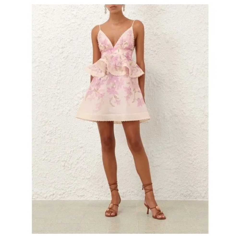 Zimmermann Dawning Pink and White Plunge Sundress NWT